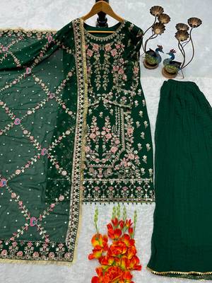 Green faux georgette embroidered palazzo set 3