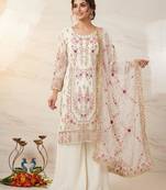 White faux georgette embroidered palazzo set