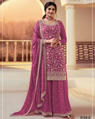 Pink silk blend embroidered palazzo set 1