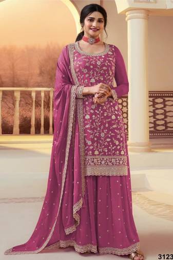 Pink silk blend embroidered palazzo set