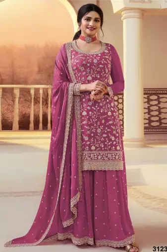 Pink silk blend embroidered palazzo set