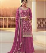 Pink silk blend embroidered palazzo set