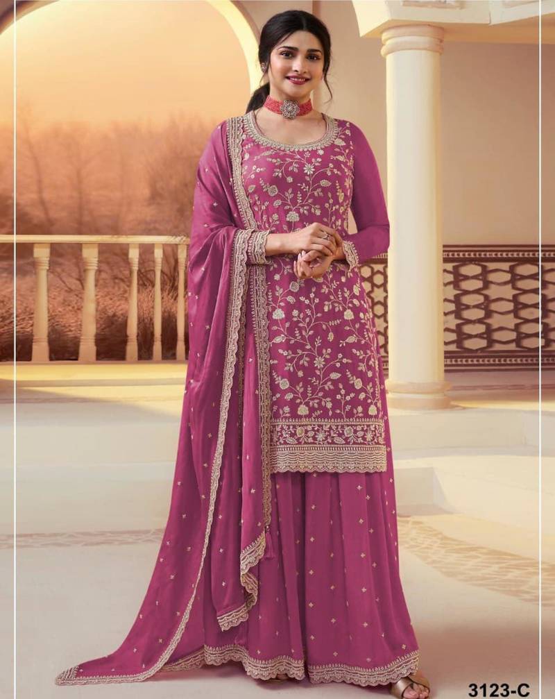 Pink silk blend embroidered palazzo set