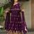 Purple faux georgette embroidered flared gown set
