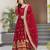Maroon faux georgette embroidered flared gown set