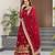 Maroon faux georgette embroidered flared gown set