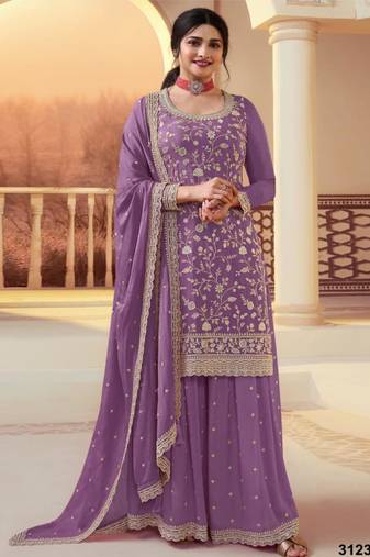 Purple silk blend embroidered palazzo set