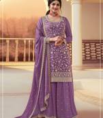 Purple silk blend embroidered palazzo set