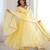 Yellow faux georgette embroidered flared gown set