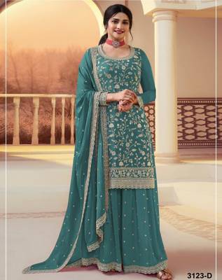 Green silk blend embroidered palazzo set 1
