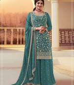 Green silk blend embroidered palazzo set
