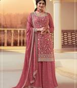 Peach silk blend embroidered palazzo set