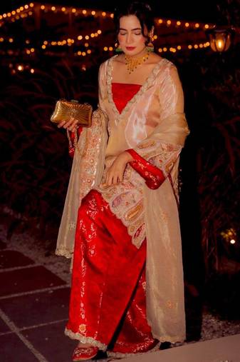 Multicolor silk blend embroidered palazzo set