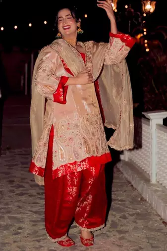 Multicolor silk blend embroidered palazzo set