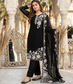 Black faux georgette embroidered kurta set