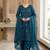 Teal-blue silk blend embroidered palazzo set