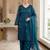 Teal-blue silk blend embroidered palazzo set