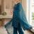 Teal-blue silk blend embroidered palazzo set