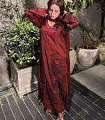 Red silk blend embroidered palazzo set
