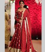 Red georgette embroidered flared gown set