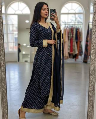 Navy-blue georgette printed palazzo set 2