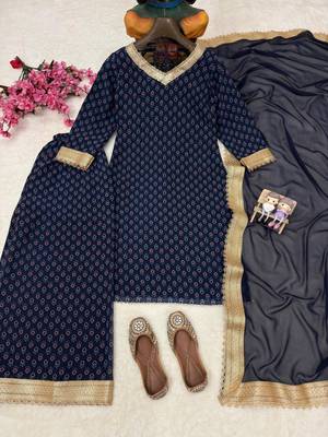 Navy-blue georgette printed palazzo set 3