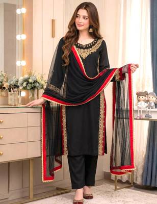 Black silk blend embroidered palazzo set 1