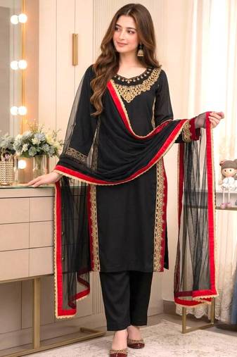 Black silk blend embroidered palazzo set