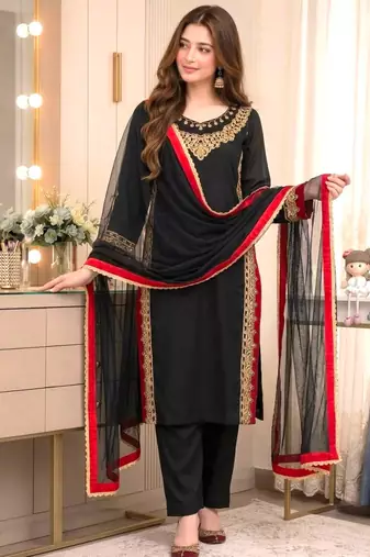 Black silk blend embroidered palazzo set