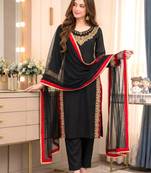 Black silk blend embroidered palazzo set
