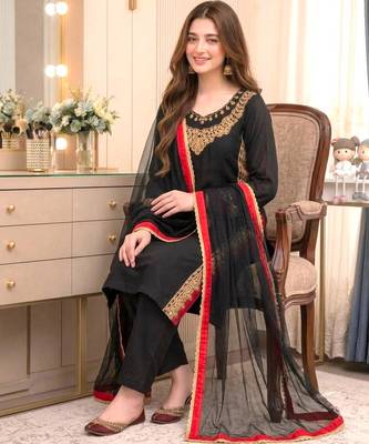Black silk blend embroidered palazzo set 2