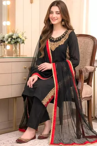 Black silk blend embroidered palazzo set