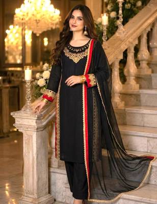 Black silk blend embroidered palazzo set 3