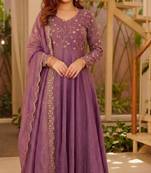 Lavender silk blend embroidered anarkali set
