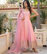 Pink crepe moti anarkali set