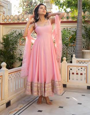 Pink crepe moti anarkali set 2