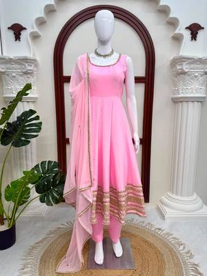 Pink crepe moti anarkali set 4