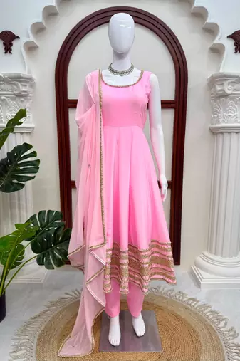 Pink crepe moti anarkali set