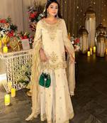 White silk blend embroidered palazzo set