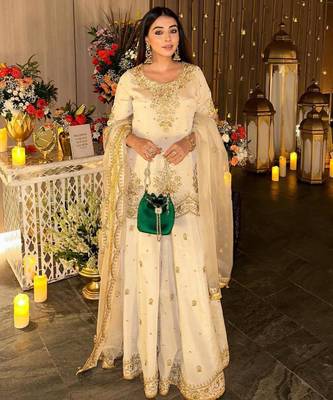 White silk blend embroidered palazzo set 3