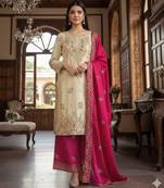 Beige silk blend embroidered palazzo set