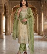 Beige silk blend embroidered palazzo set