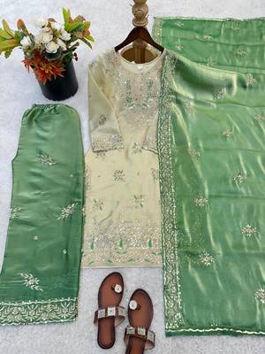 Beige silk blend embroidered palazzo set 3