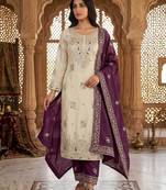 Beige silk blend embroidered palazzo set
