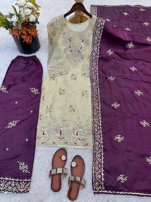 Beige silk blend embroidered palazzo set 3