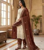 Beige silk blend embroidered palazzo set