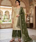 Beige silk blend embroidered palazzo set