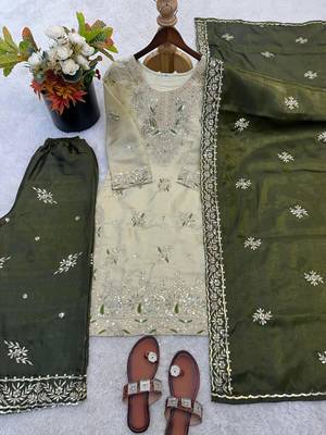 Beige silk blend embroidered palazzo set 3