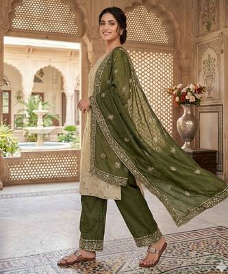 Beige silk blend embroidered palazzo set 4