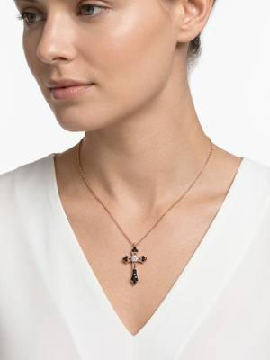 925 Sterling Silver Rose Gold Cross Pendant Necklace set Black & White CZ Religious Necklace set  1